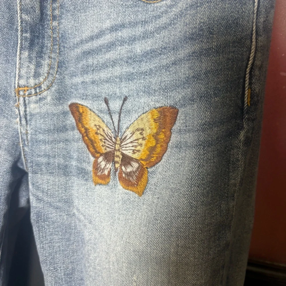 MM Vintage Embroidered Butterfly Floral Jeans Size 26 Boho Denim - Picture 7 of 16
